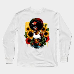 Juneteenth African American Black History Queen Sunflower Long Sleeve T-Shirt